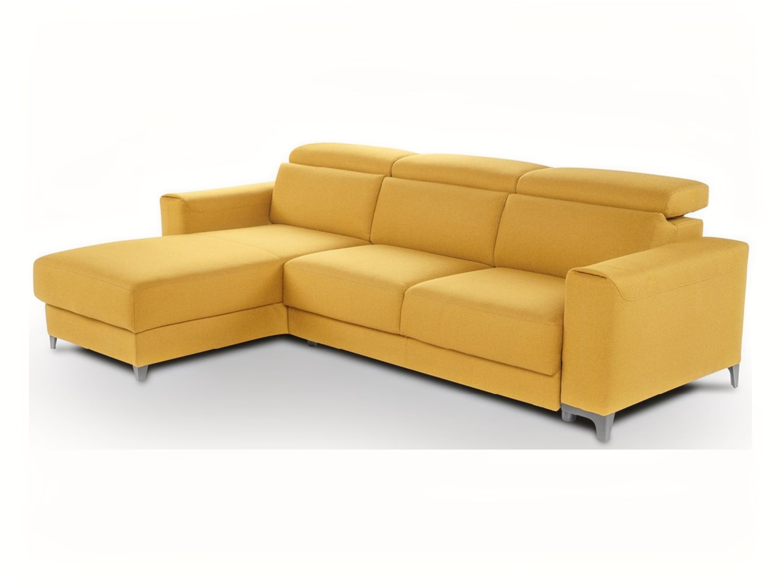 OPLÀ Innovative sofa-bed transitions seamlessly with a flip mechanism; includes storage space and adjustable headrests for ultimate functionality and comfort.