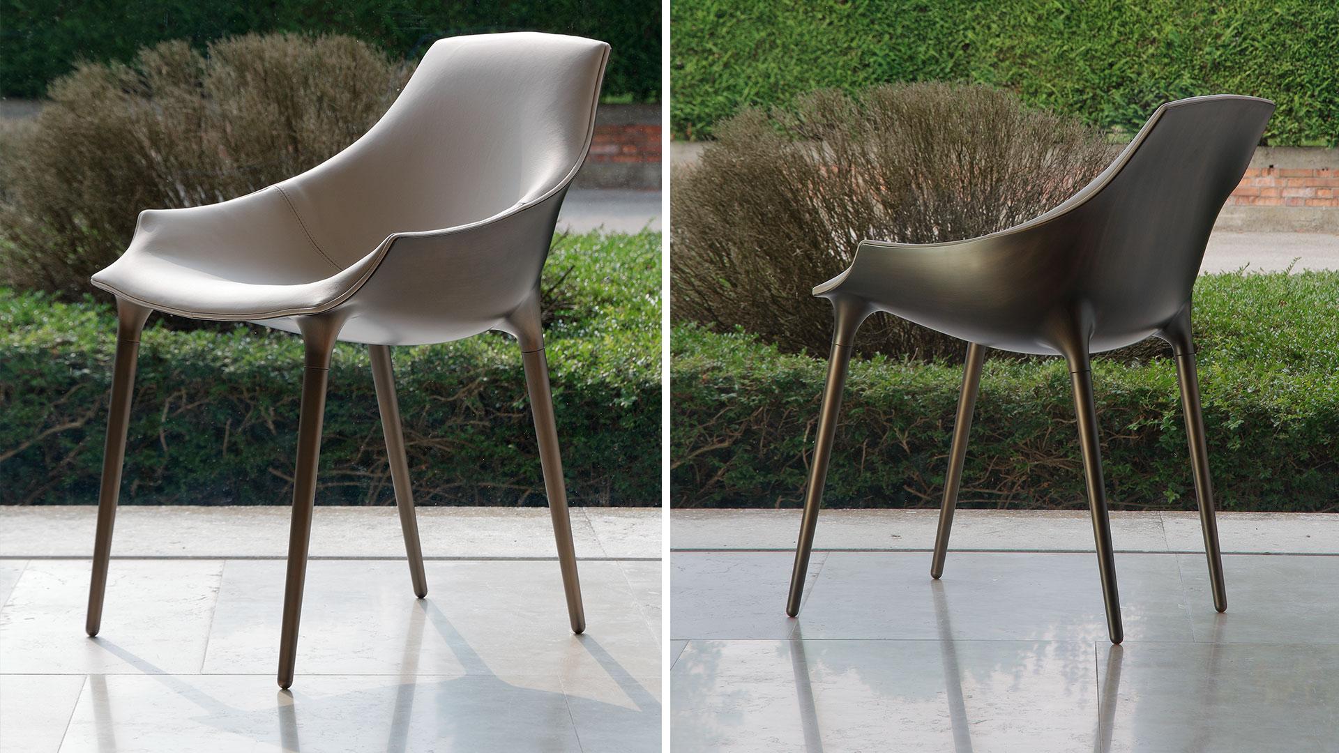 MILADY Upholstered leather chair with armrests