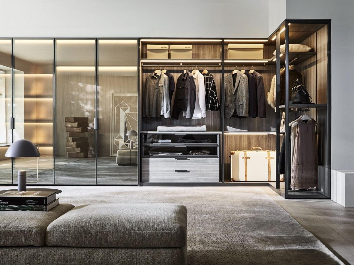 GLISS MASTER Sectional wood and glass wardrobe