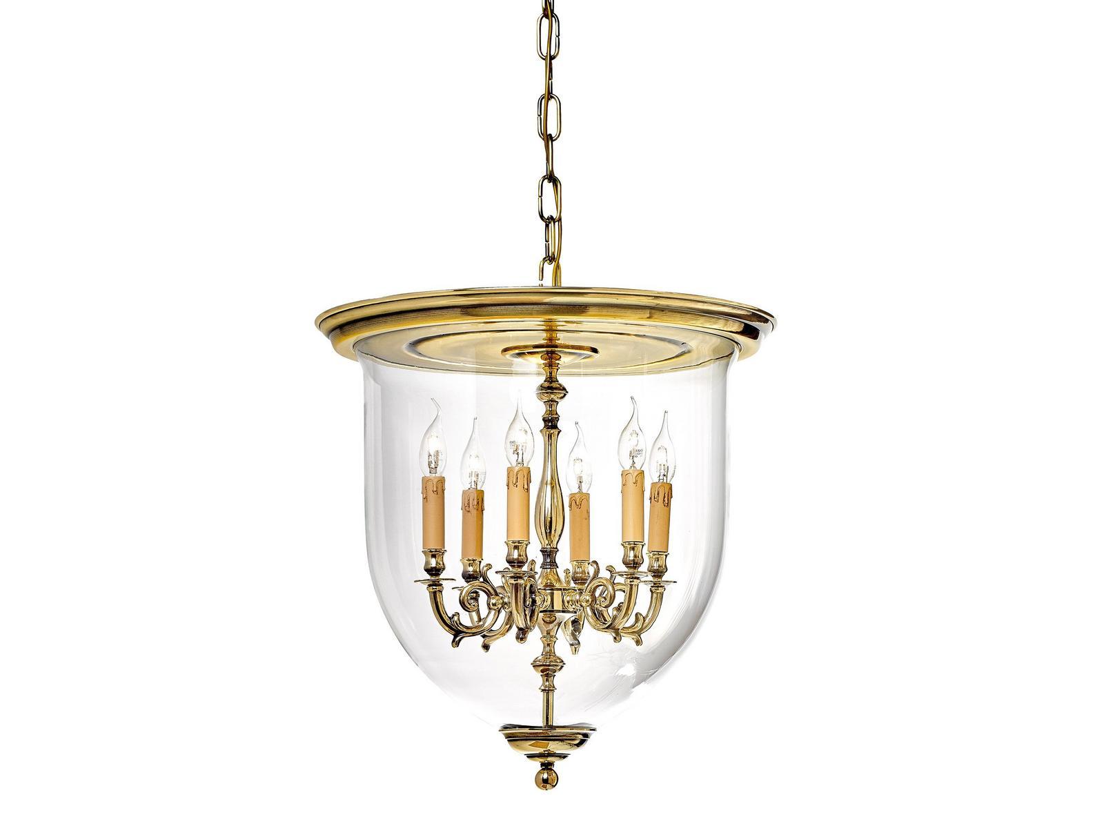 JOLANDA 1976/6 Shaded brass finish pendant with clear glass