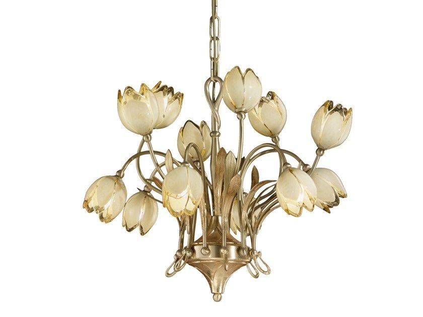TULIPANI 319/6+6 Satin french gold/gold leaf chandelier with glass