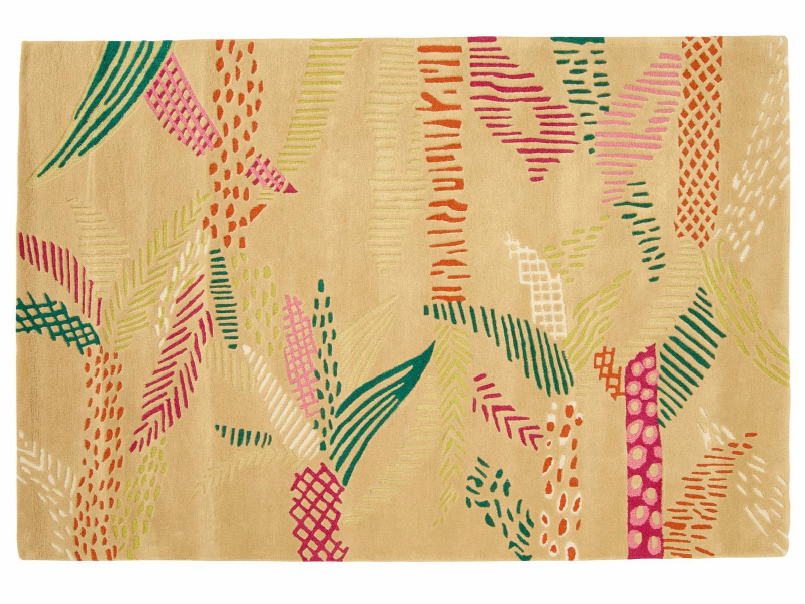 JUNGLE Rectangular wool rug with floral pattern