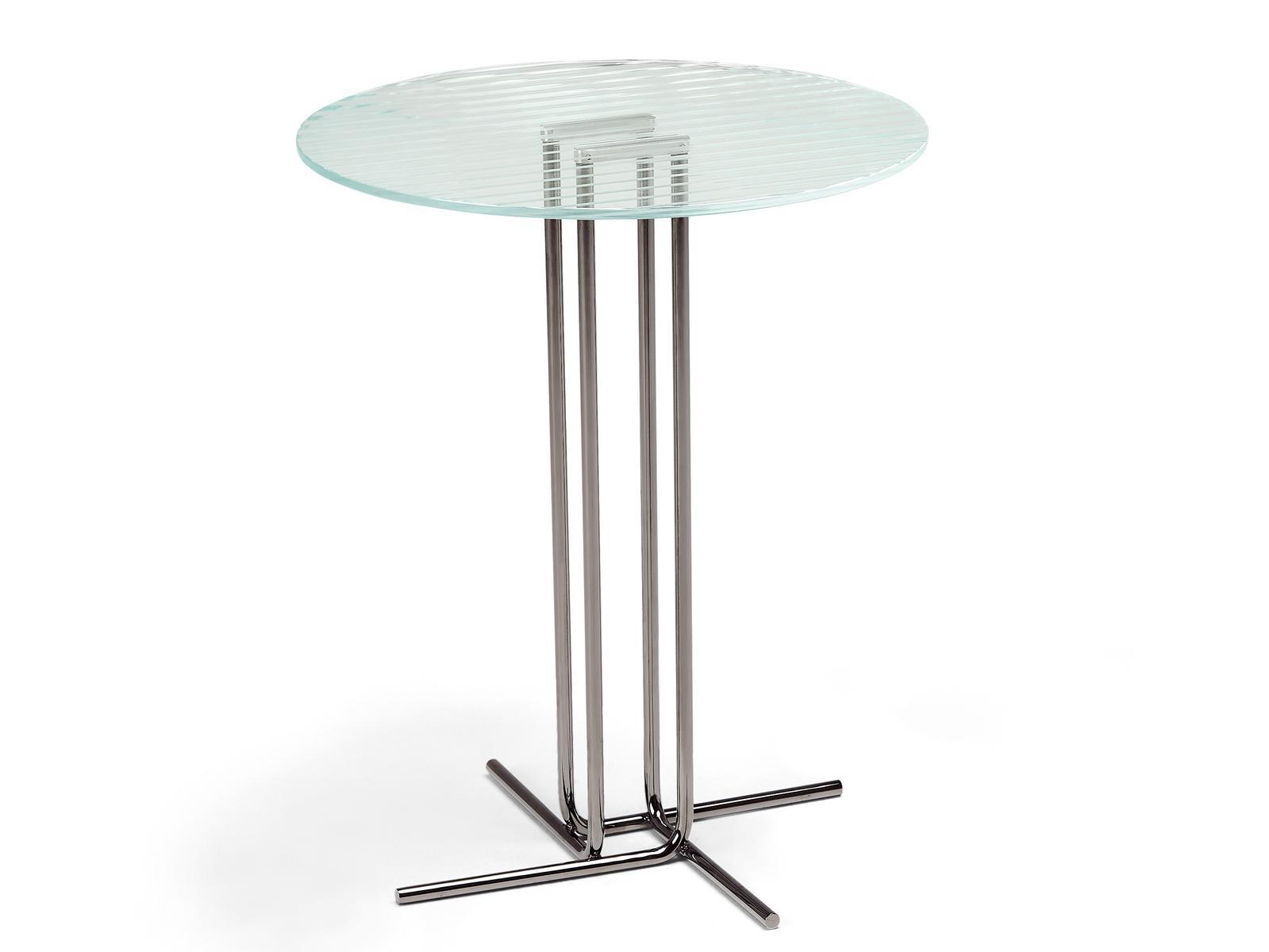 ODISSEY Round metal and glass coffee table