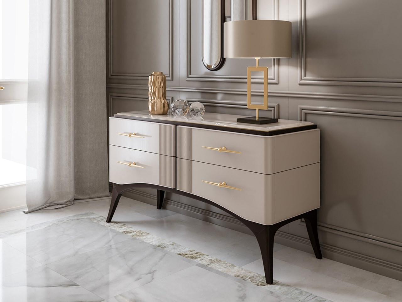 PR.109 Wooden chest of drawers with colored glass top
