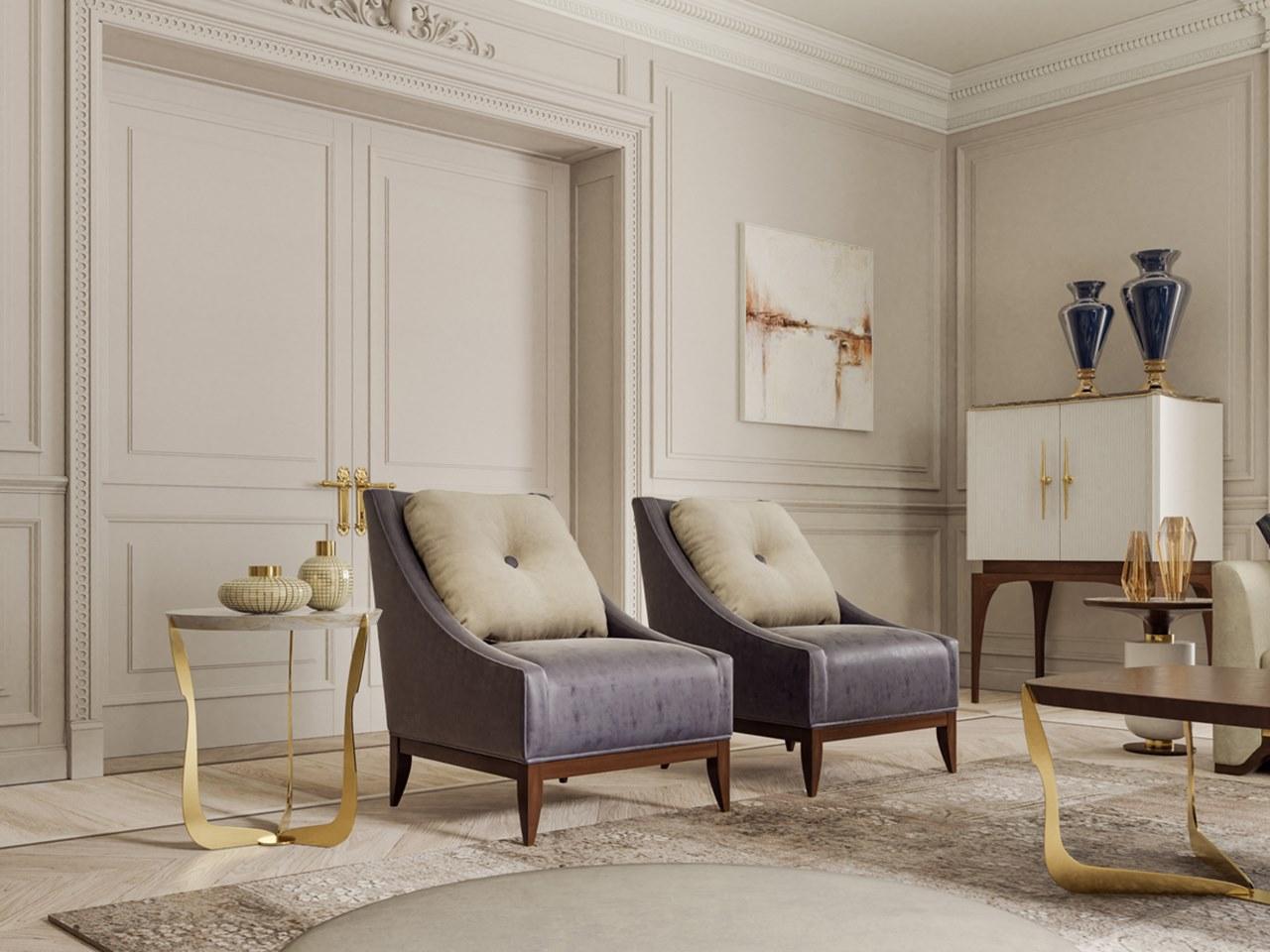 PR.308 Round metal coffee table with marble top