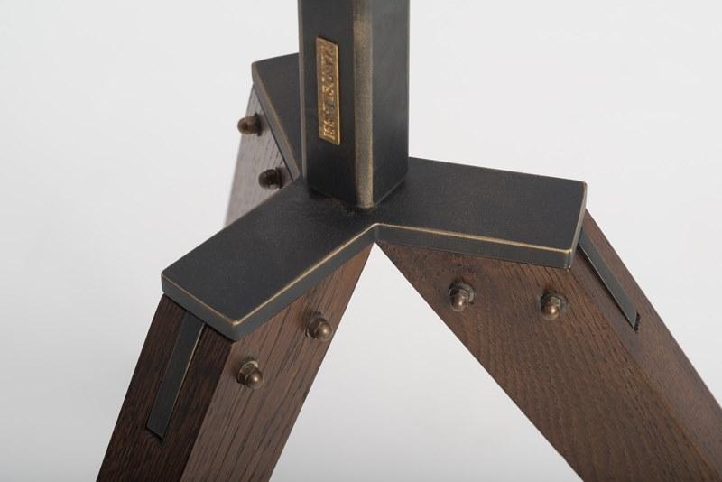 TOTÒ Acid etched brass and oak floor lamp with tripod