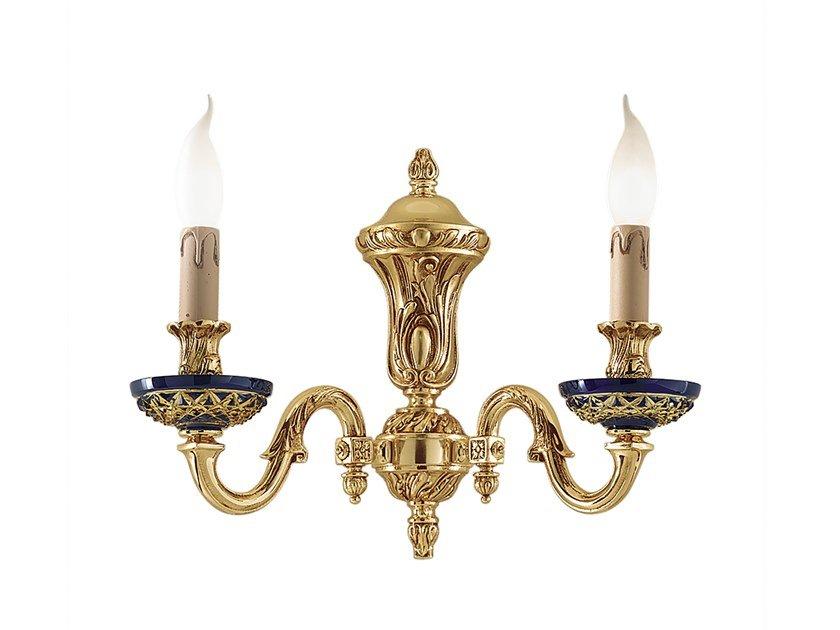 RUTH 517/A2 Shaded gold plated wall light with blue crystal
