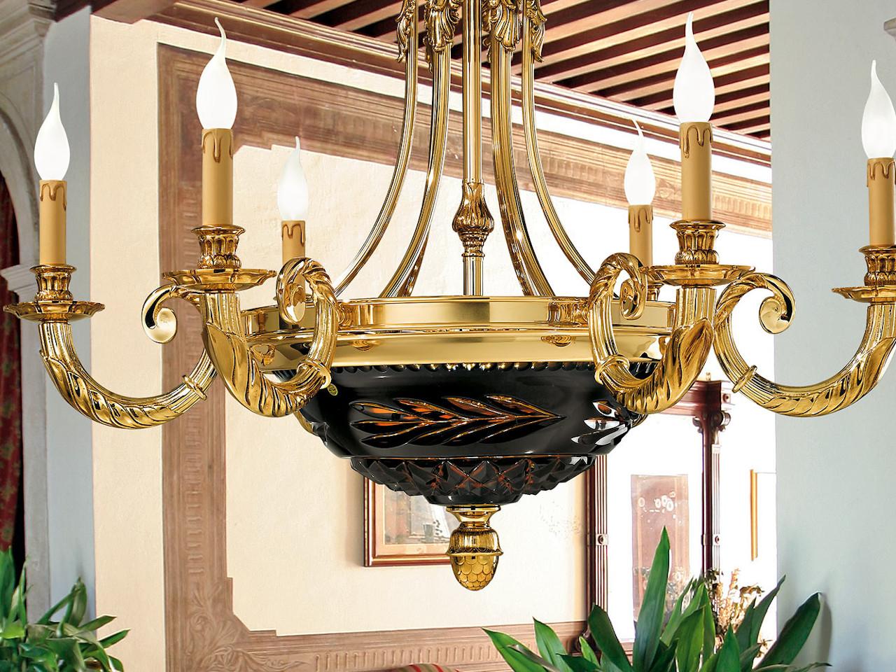 CLARISSA 4501/6+6 Shaded gold plated chandelier with blue crystal