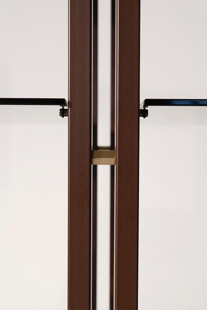 TURY Open wood veneer and iron bookcase with drawers