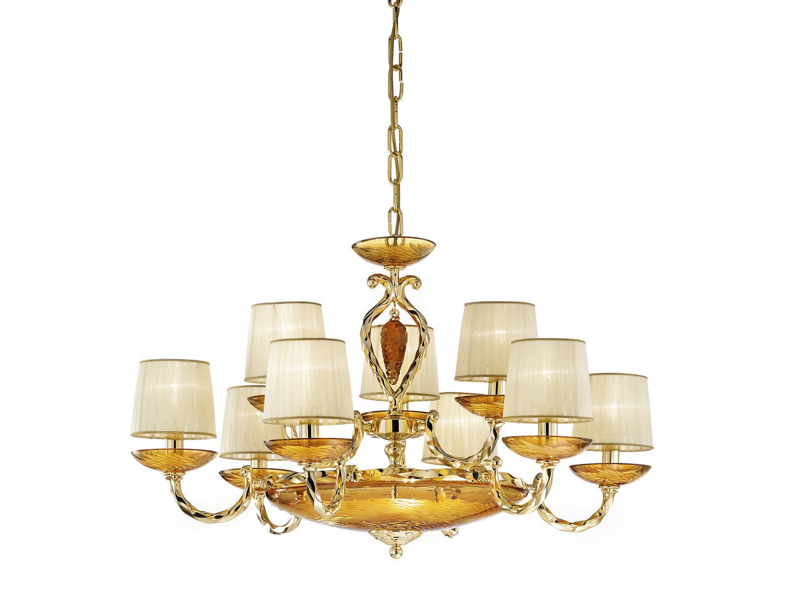 ARIANNA 535/6+3+3 Gold plated chandelier with amber crystal and shades