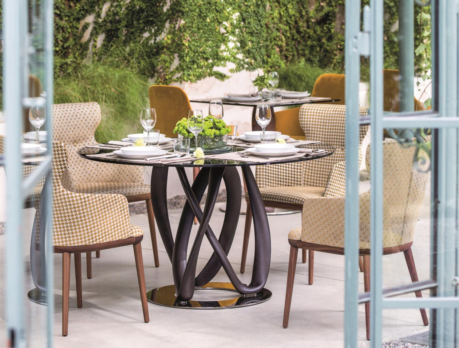 INFINITY Round solid wood table and crystal top