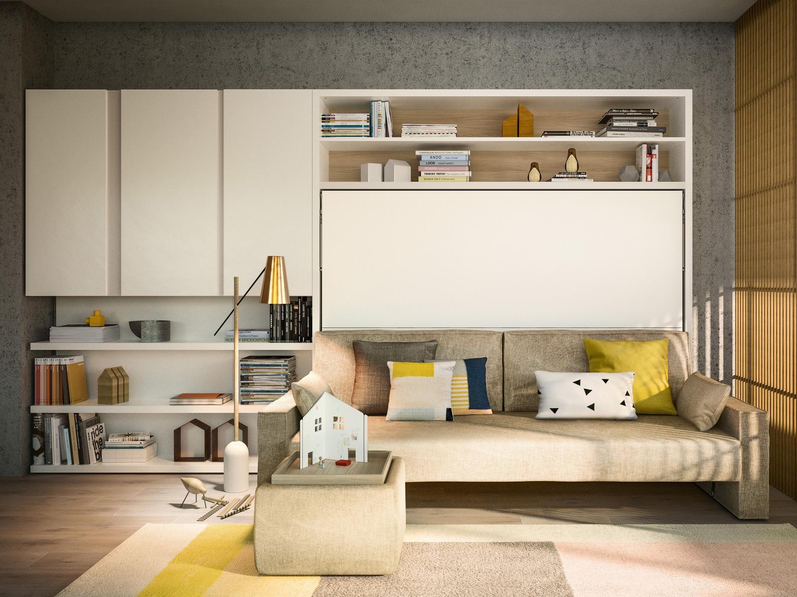 CIRCE SOFA Storage wall with fold-away bed