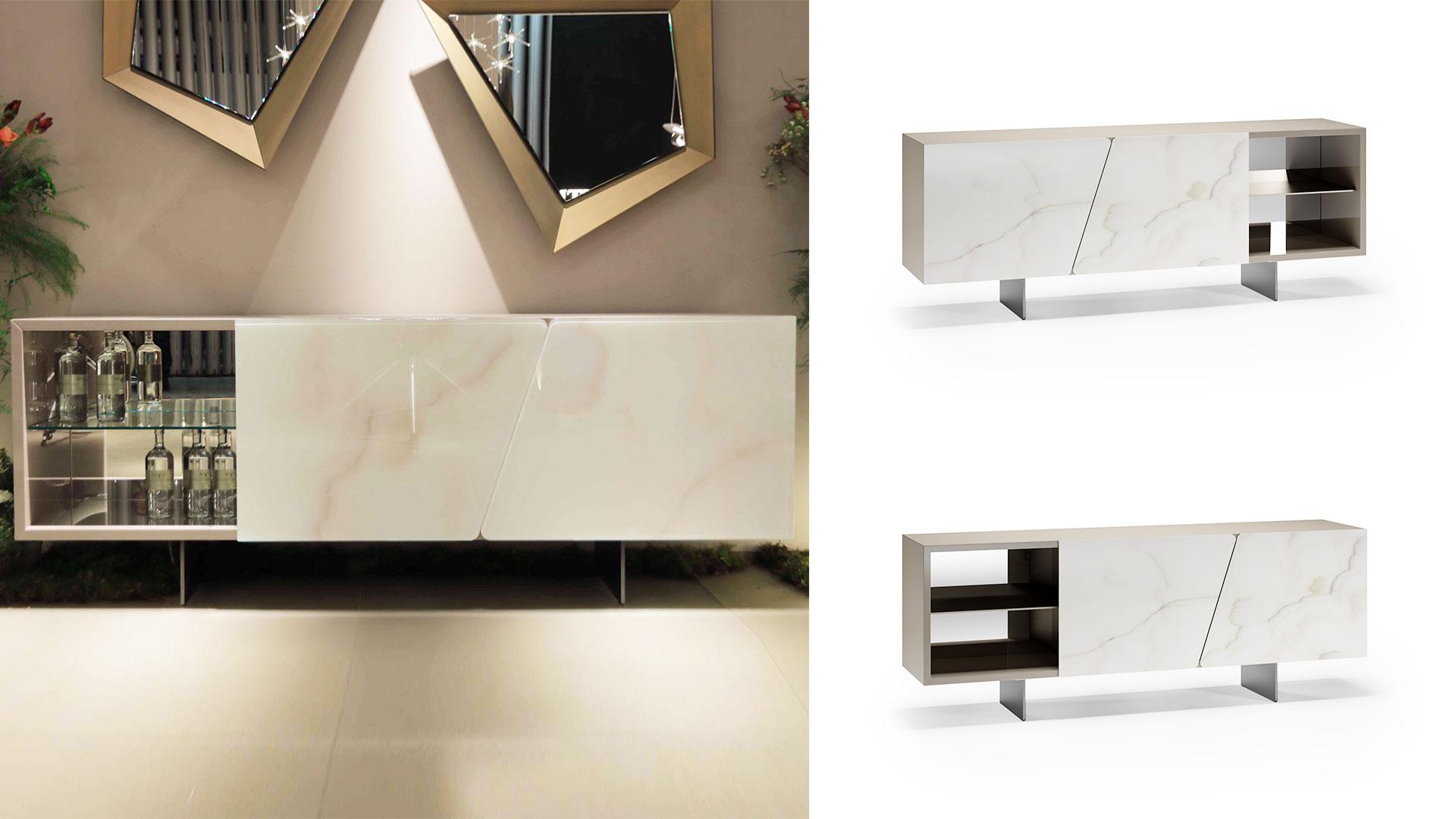 VERTIGO Glass sideboard with sliding doors