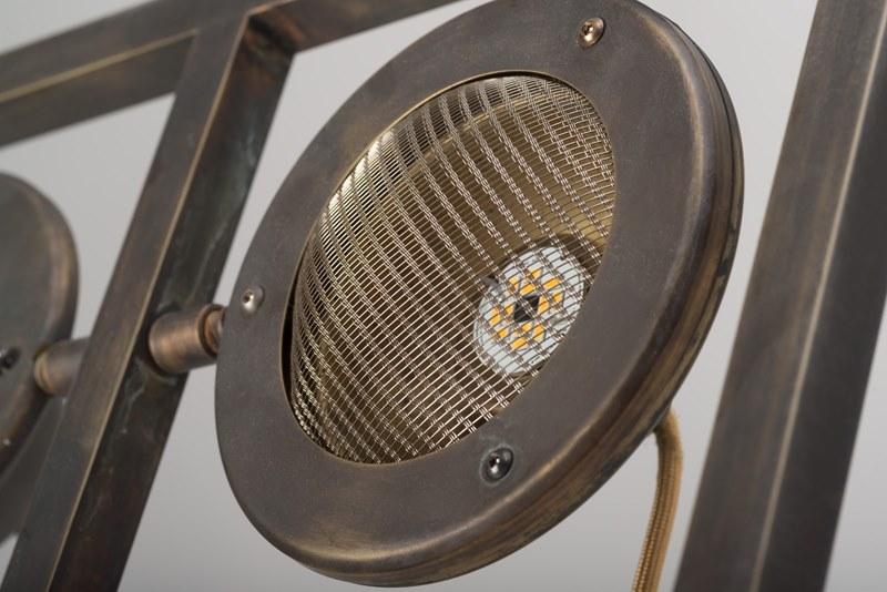 TOTÒ Acid etched brass and oak floor lamp with tripod