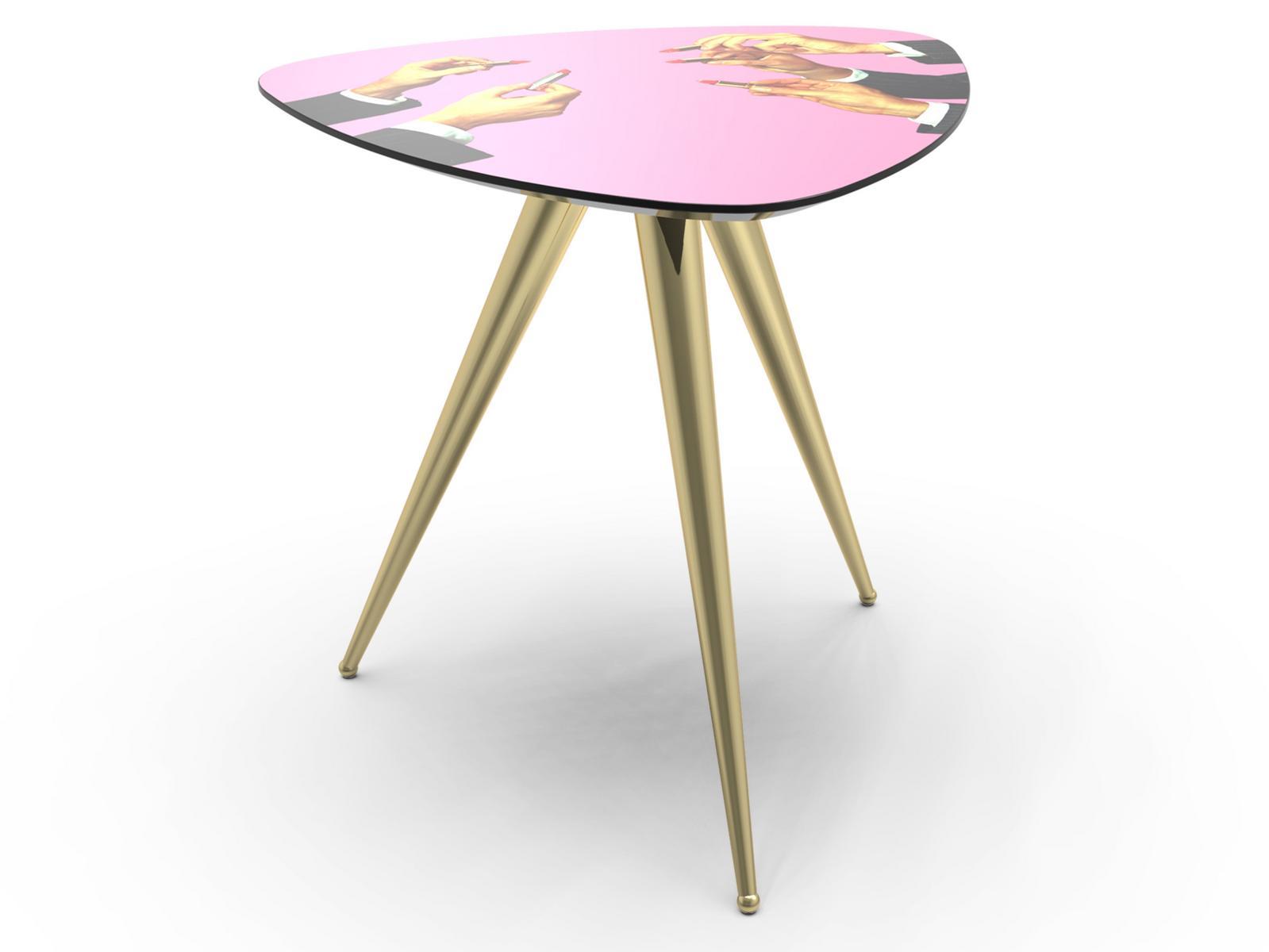 PINK LIPSTICKS Triangular coffee table with MDF top and metal legs