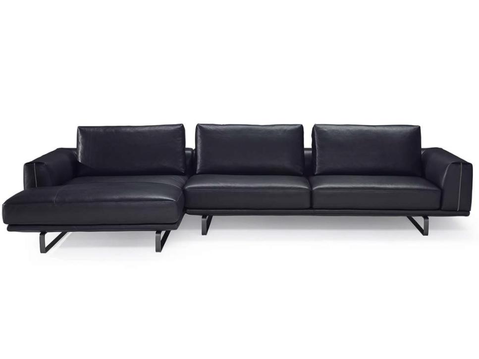TEMPO Leather sofa with chaise longue