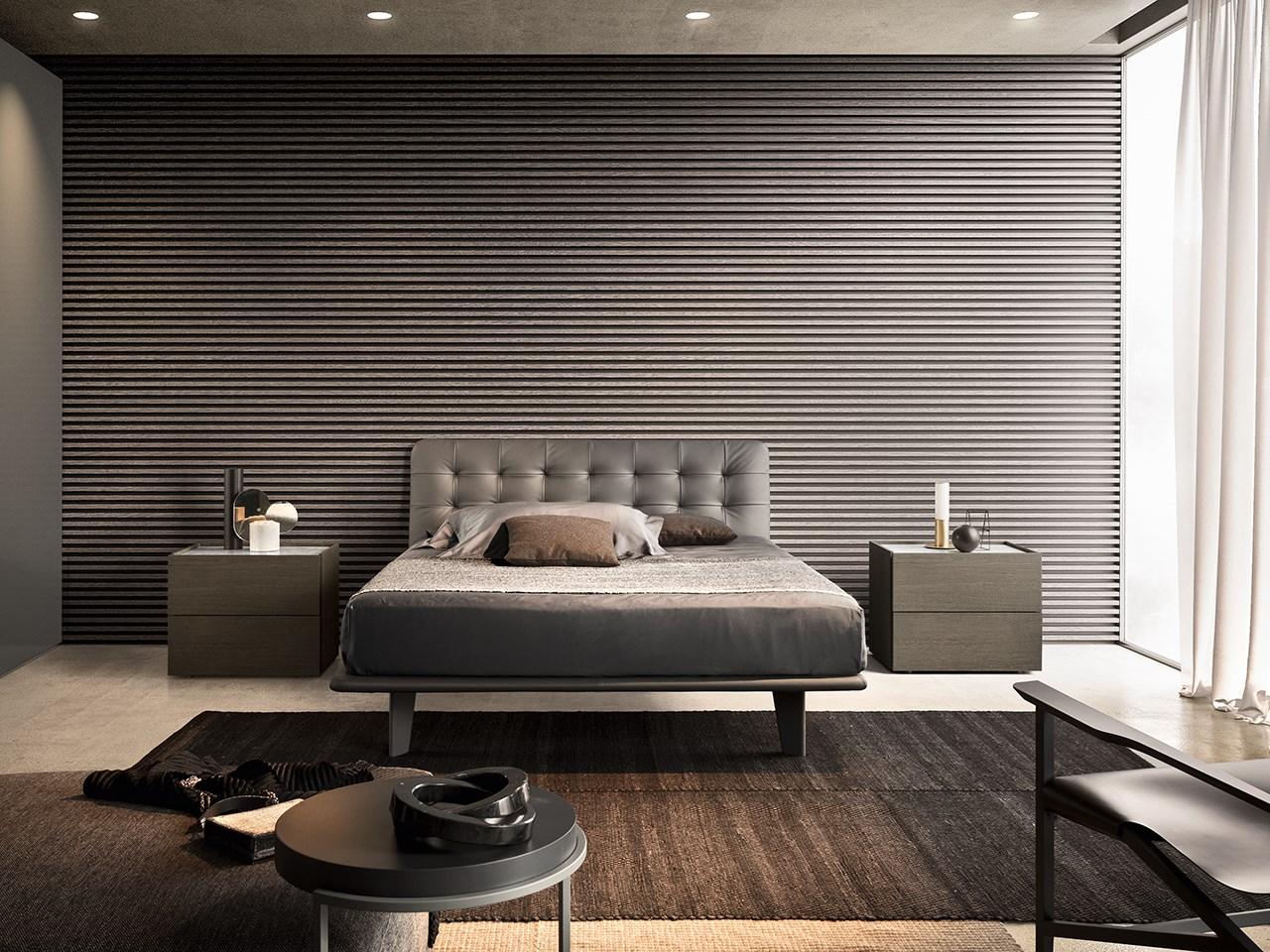 FILO Leather double bed with tufted headboard