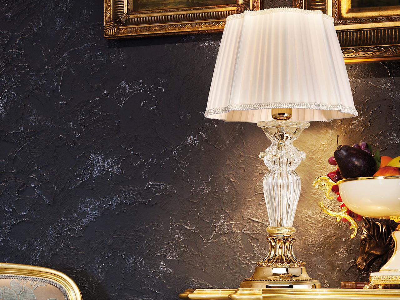 CHARLOTTE 4795/LP Shaded gold plated table lamp with glass and silk shade