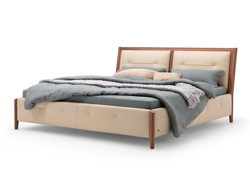 1200 JARA Leather double bed with upholstered headboard