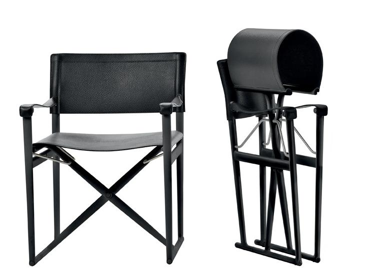 MIRTO INDOOR Folding tanned leather chair with armrests