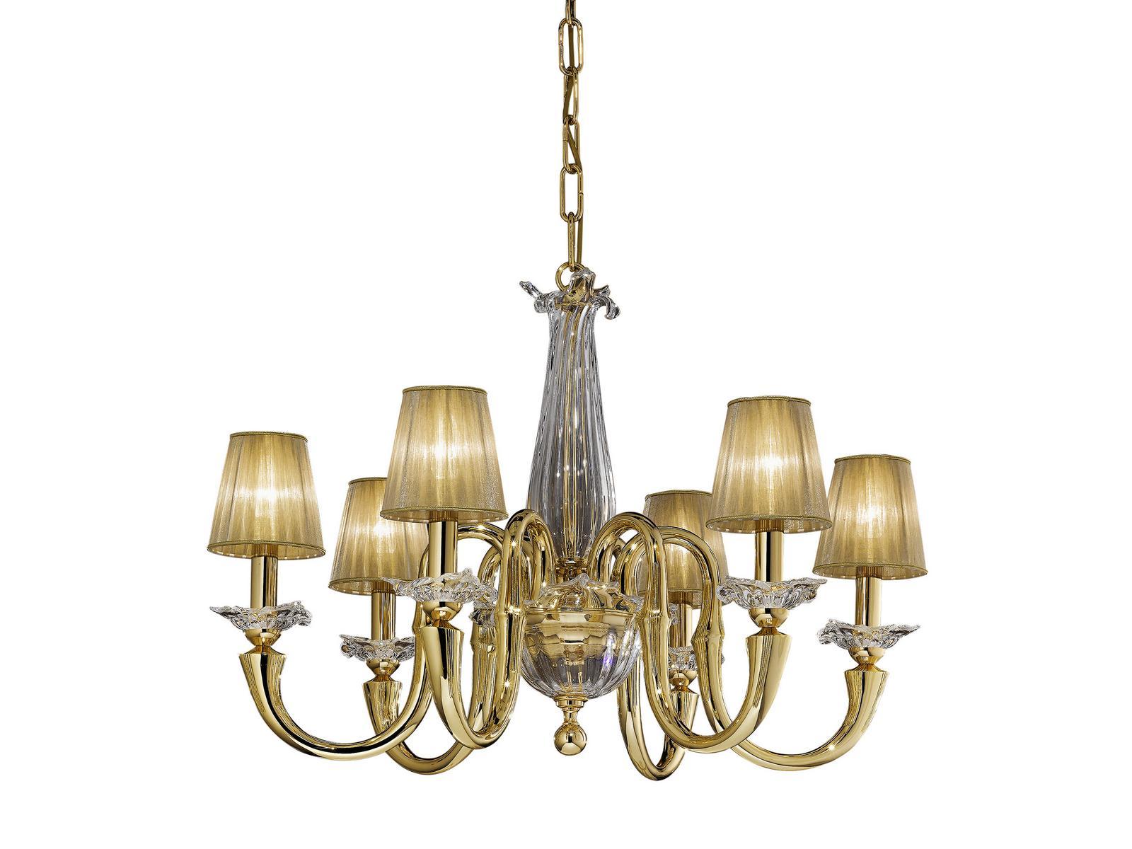 VALENTINA 269/6 Gold plated chandelier with crystal and organza shades