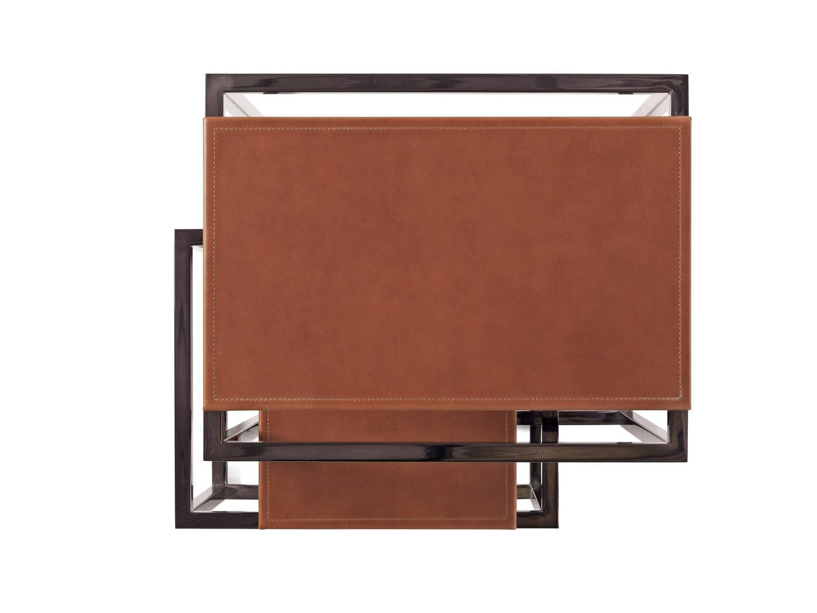 MATRIX Rectangular chrome plated steel and leather coffee table