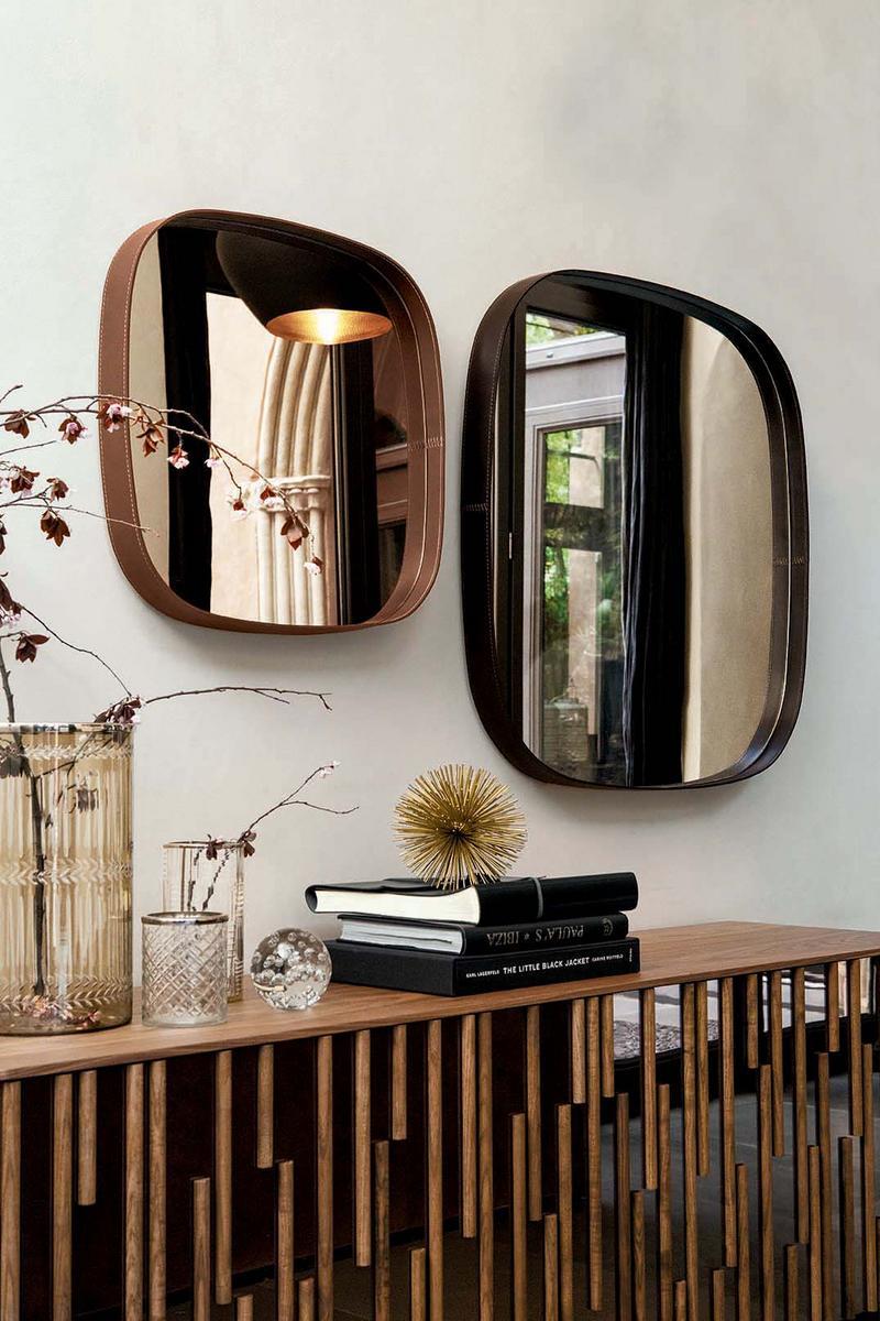 VEGA Framed tanned leather mirror