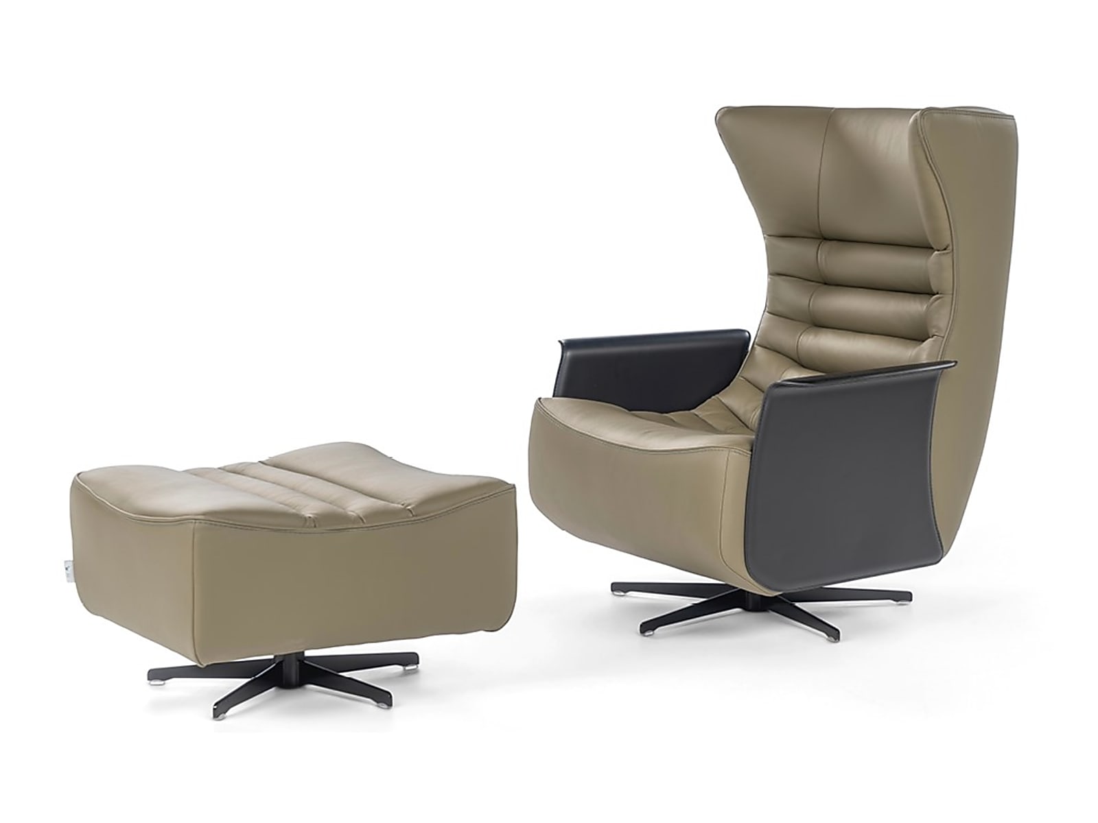 GERRIT The 'Gerrit' armchair is a comfortable, modern classic with quilting detail that extends to a matching footstool. Optional swivel base and customizable finishes cater to personal or office use.