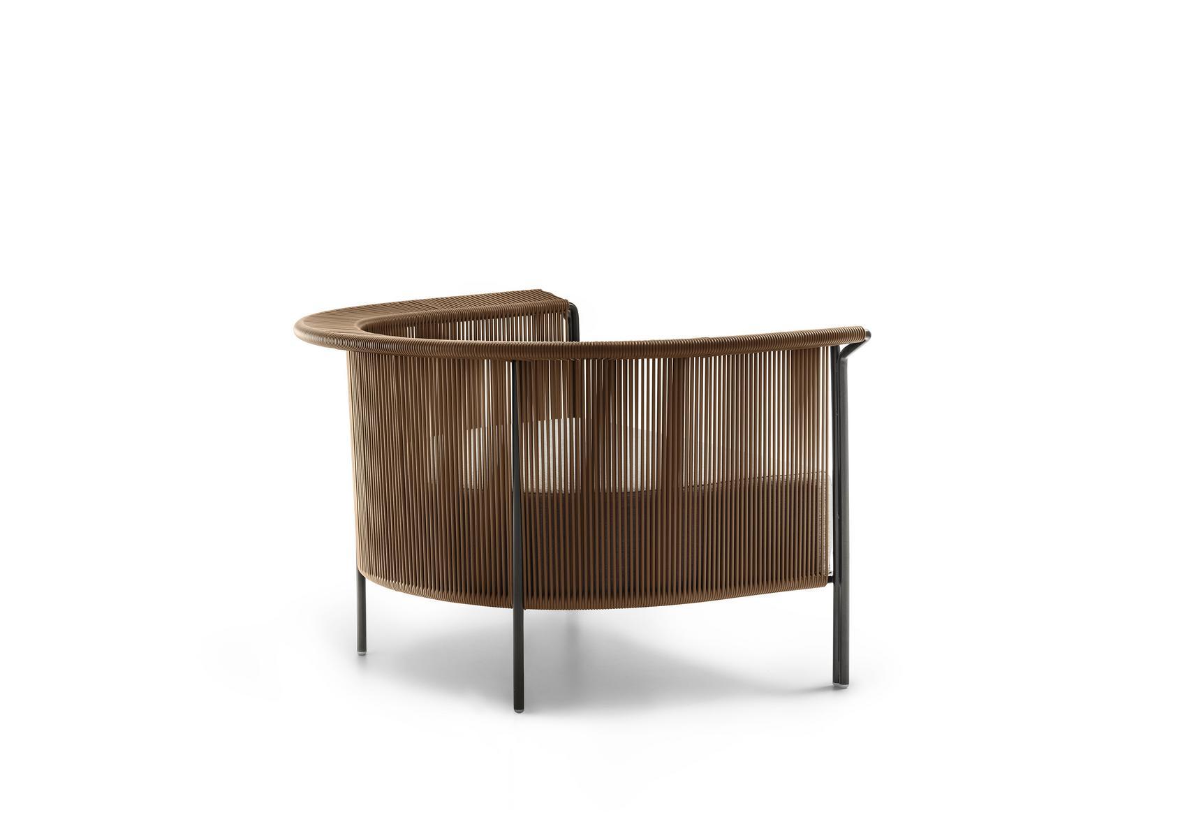 ALTON Tanned leather and fabric armchair with armrests