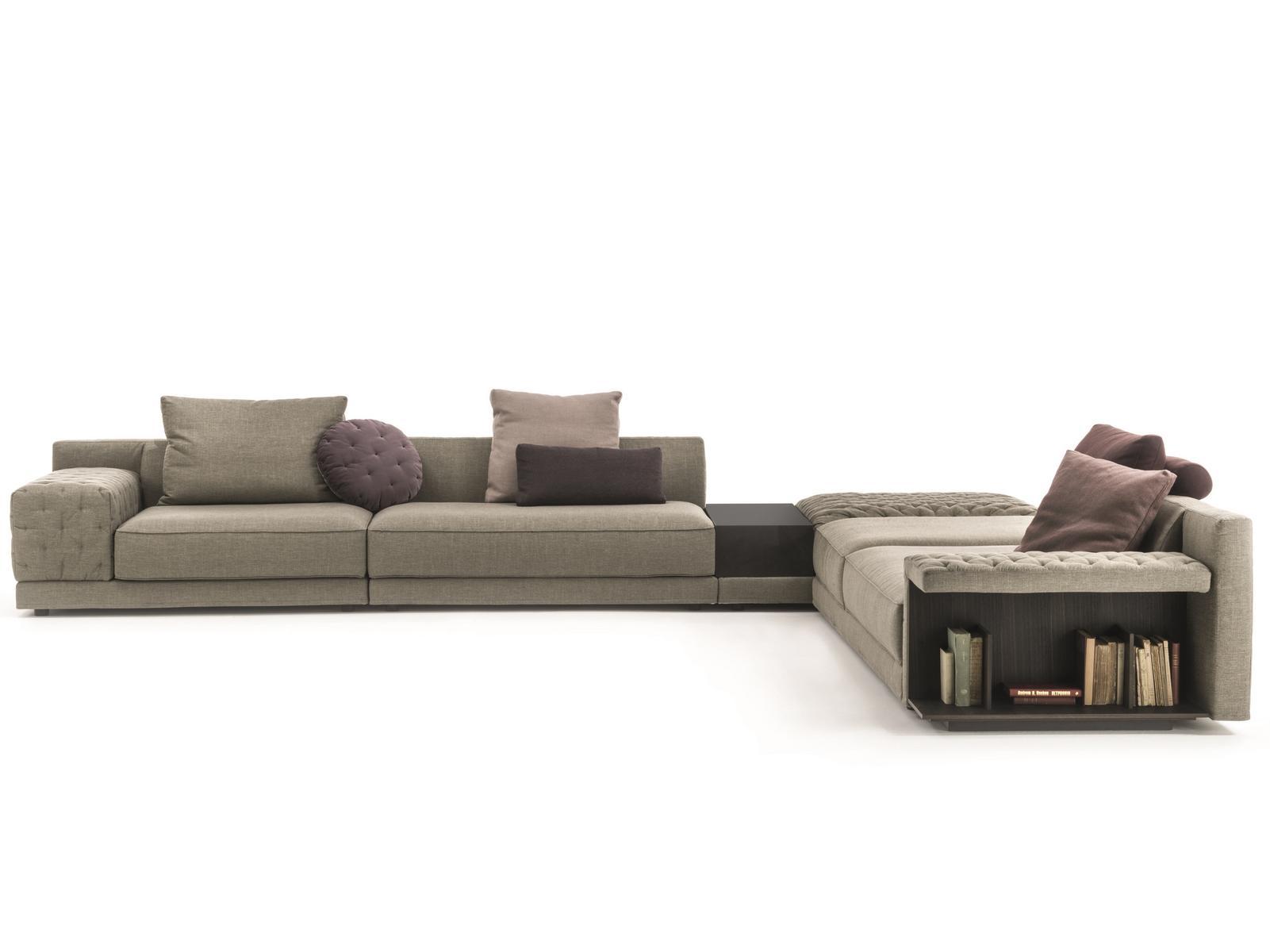 MILLER Sectional fabric sofa with integrated magazine rack