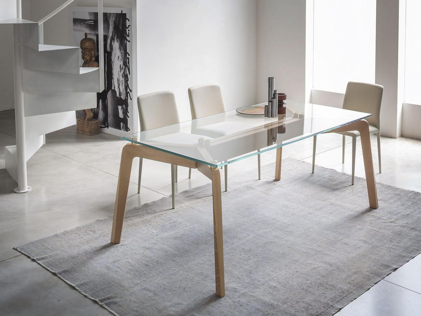 GLIDE Rectangular wood and glass living room table