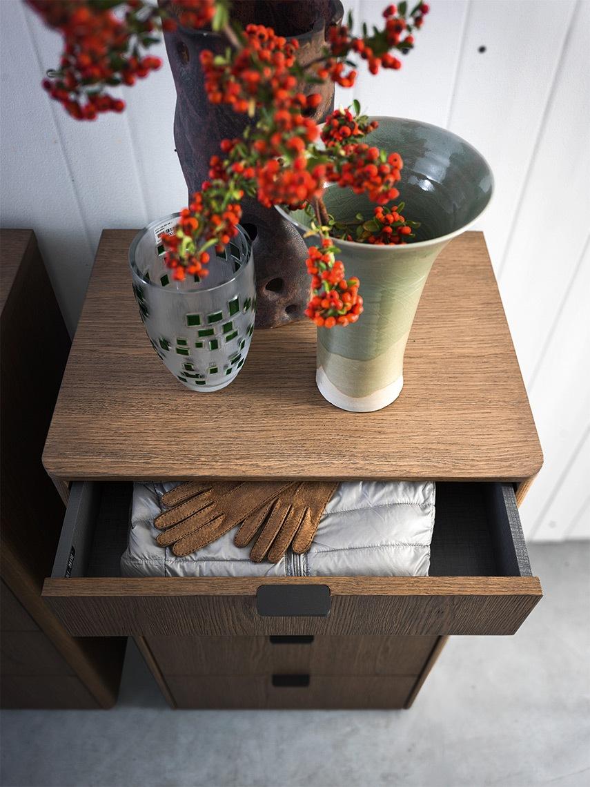 TIMELESS Rectangular melamine chest of drawers with integrated handles