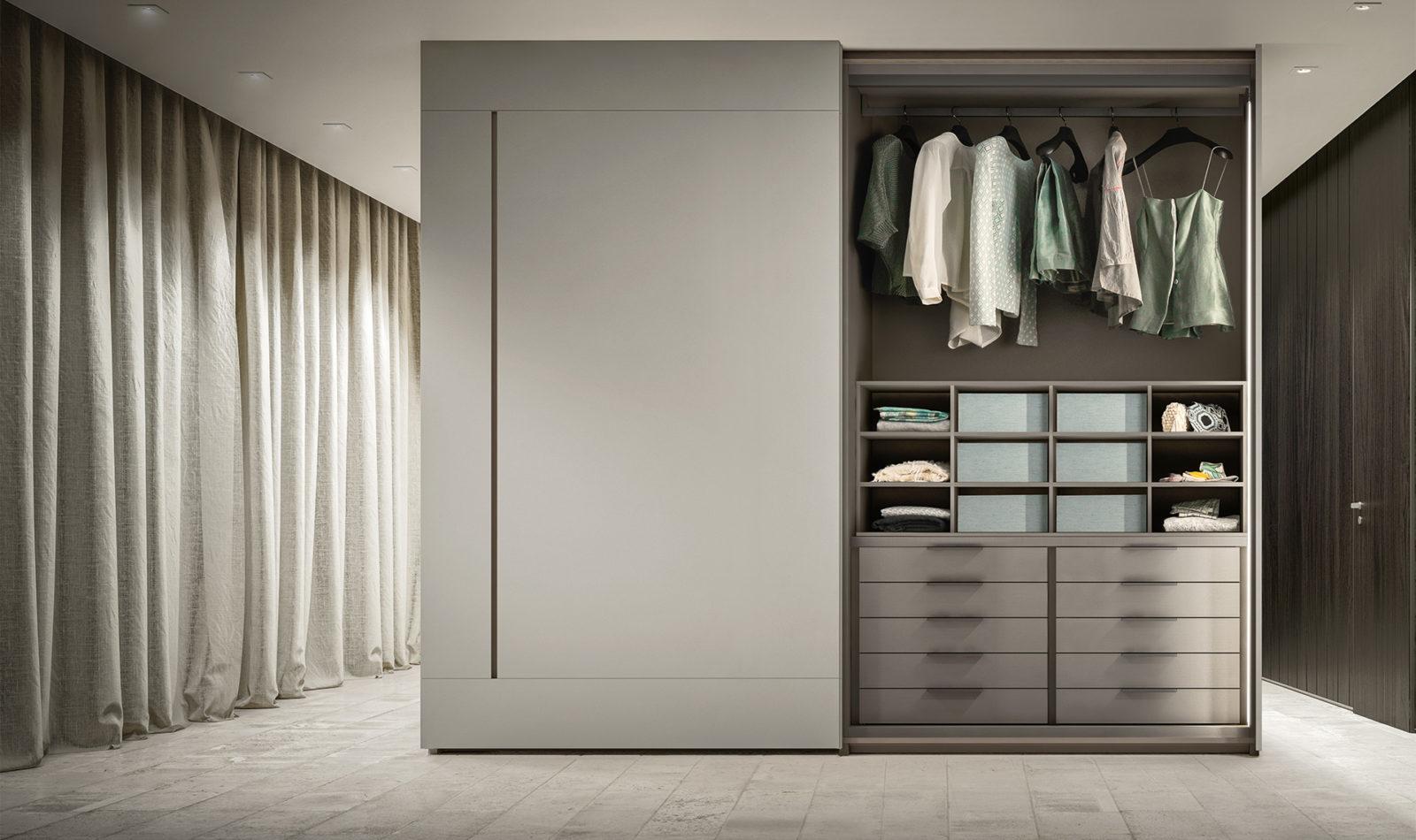 GLIDE Modular glass wardrobe with doors