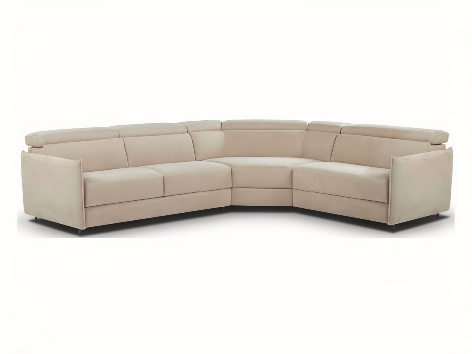 ECLETTICO Modular sofa with customizable armrests, combines a bed, recliner, and chaise-longue for versatile living and relaxation, in a minimalist design that suits any decor.