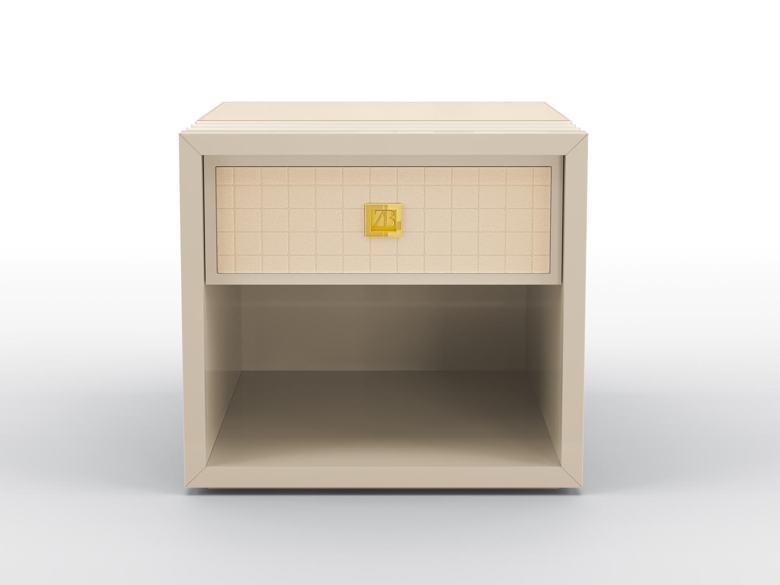GLENN Bedside table in lacquered solid wood and leather upholster