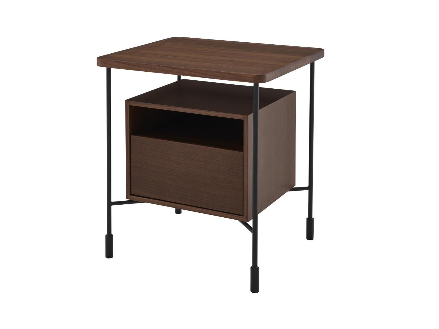 PASSEPARTOUT Square walnut bedside table with drawers