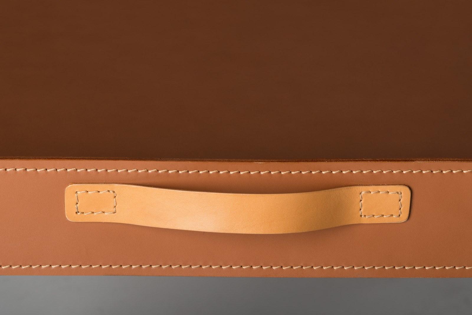 KAKI Square beech and tanned leather coffee table