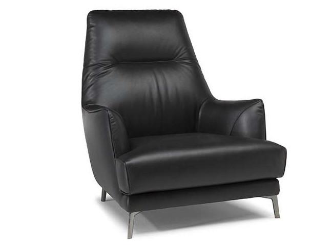 LEYRA High-back leather armchair with armrests