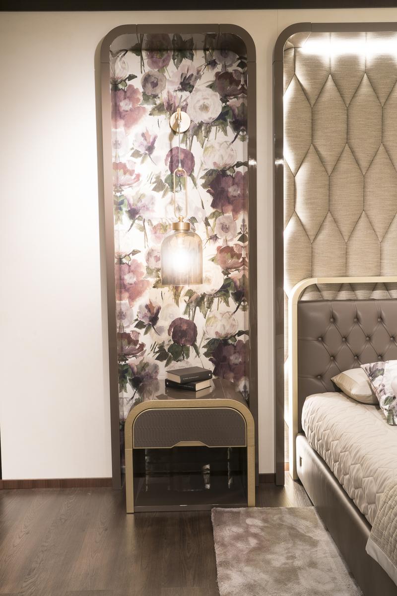 OCEAN I Plywood and metal bedside table with drawer