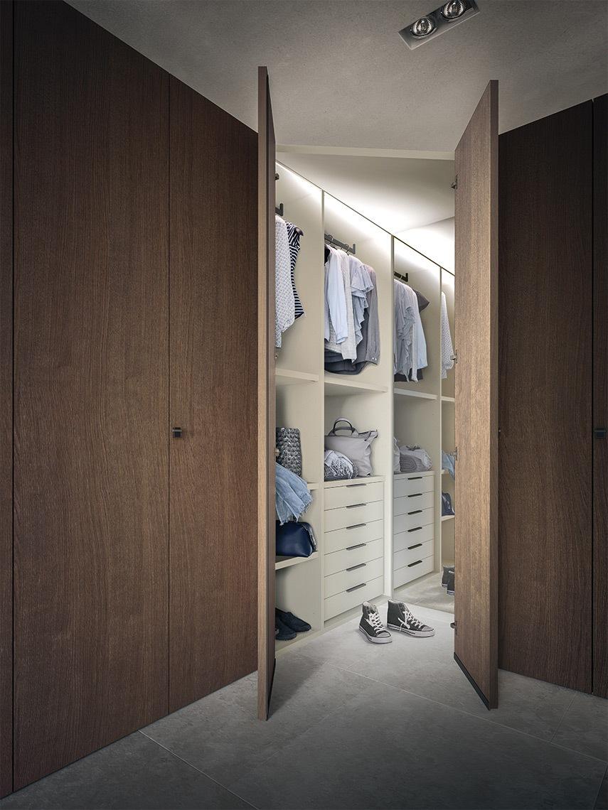 SIMPLE Modular veneer wardrobe with coplanar doors