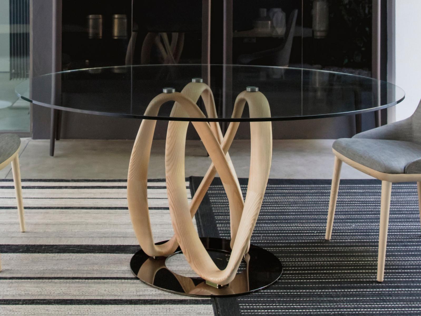 INFINITY Round solid wood table and crystal top