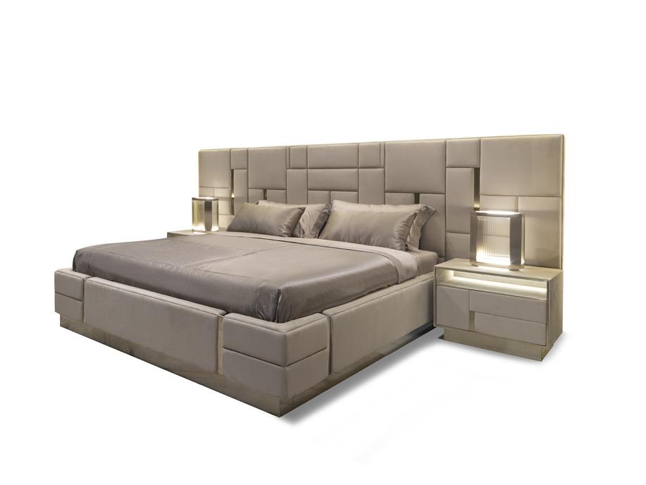 BELOVED Leather double bed with upholstered headboard