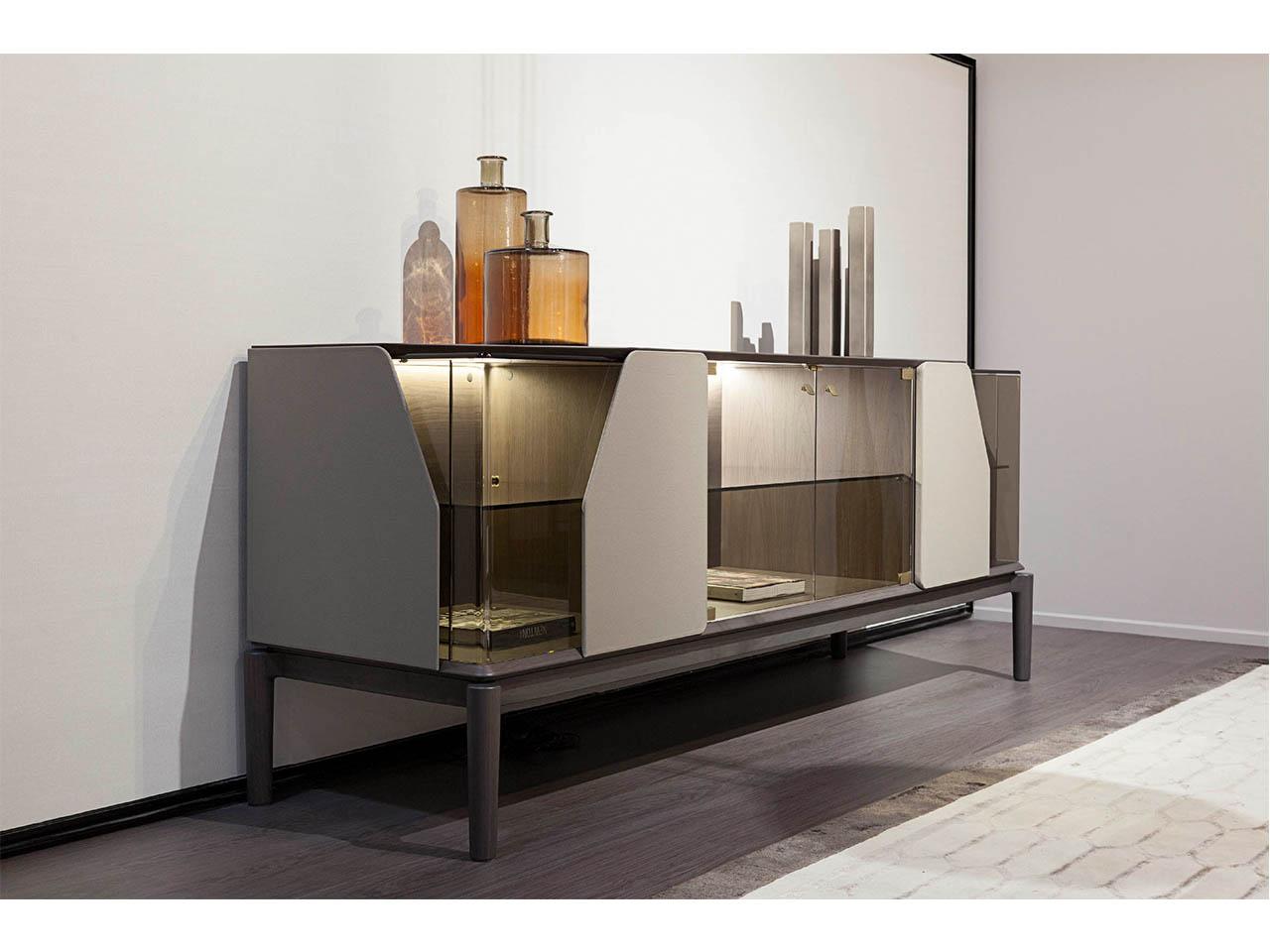 VINE Wood and glass sideboard with doors with integrated lighting