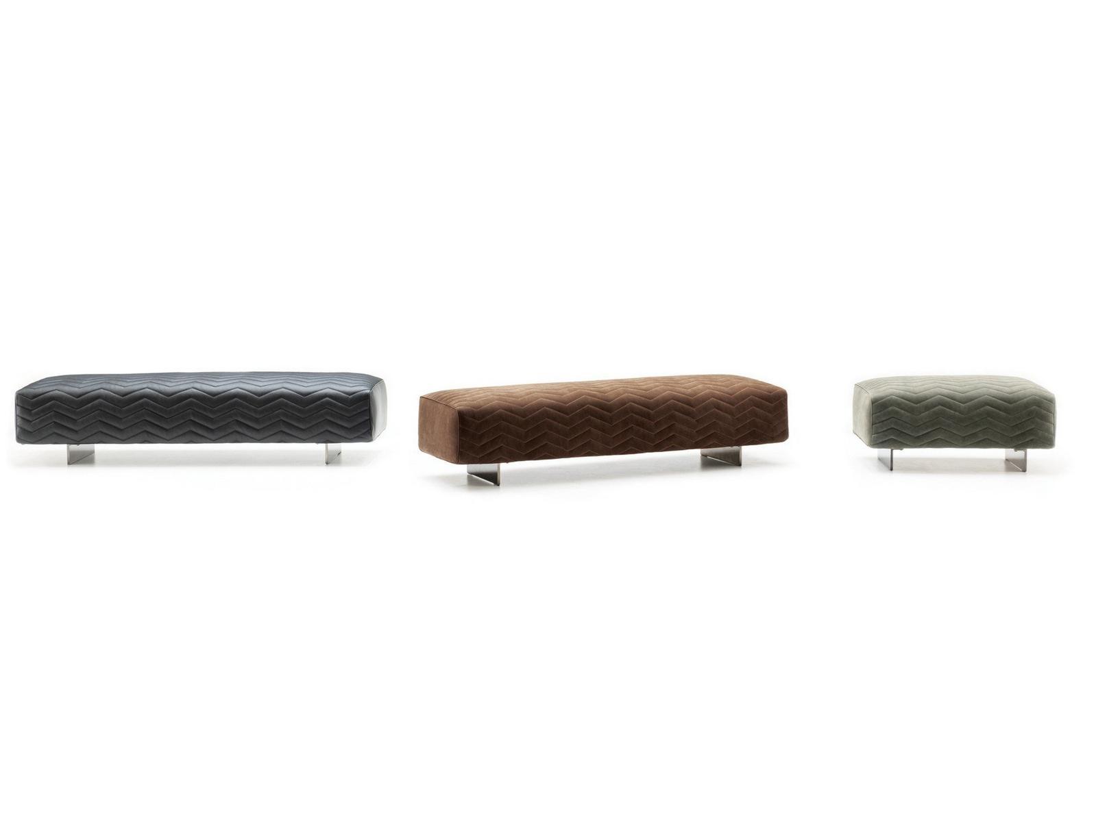 QUINCY CHEVRON Rectangular leather pouf