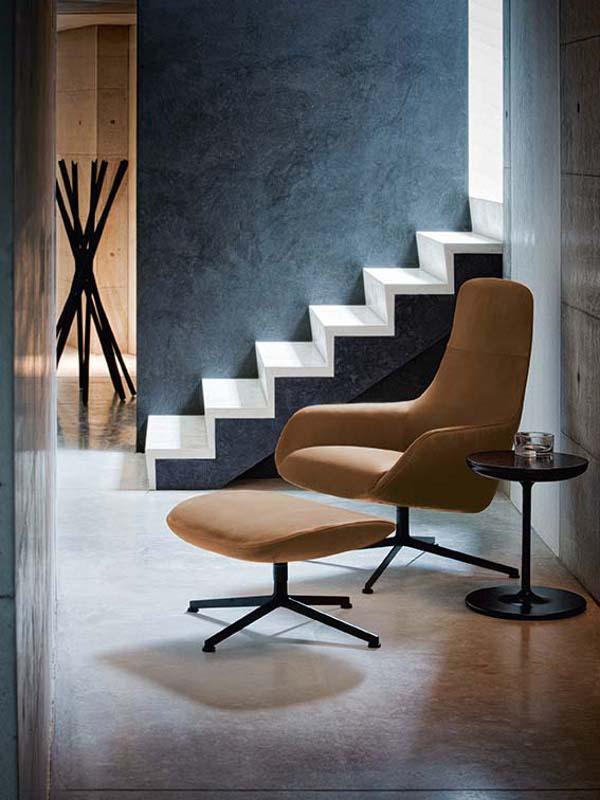 KENT 896 Swivel armchair with removable cover with footstool