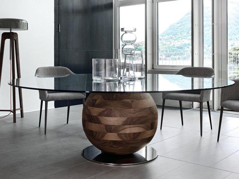 GHEO K Round table in canaletta walnut and crystal top