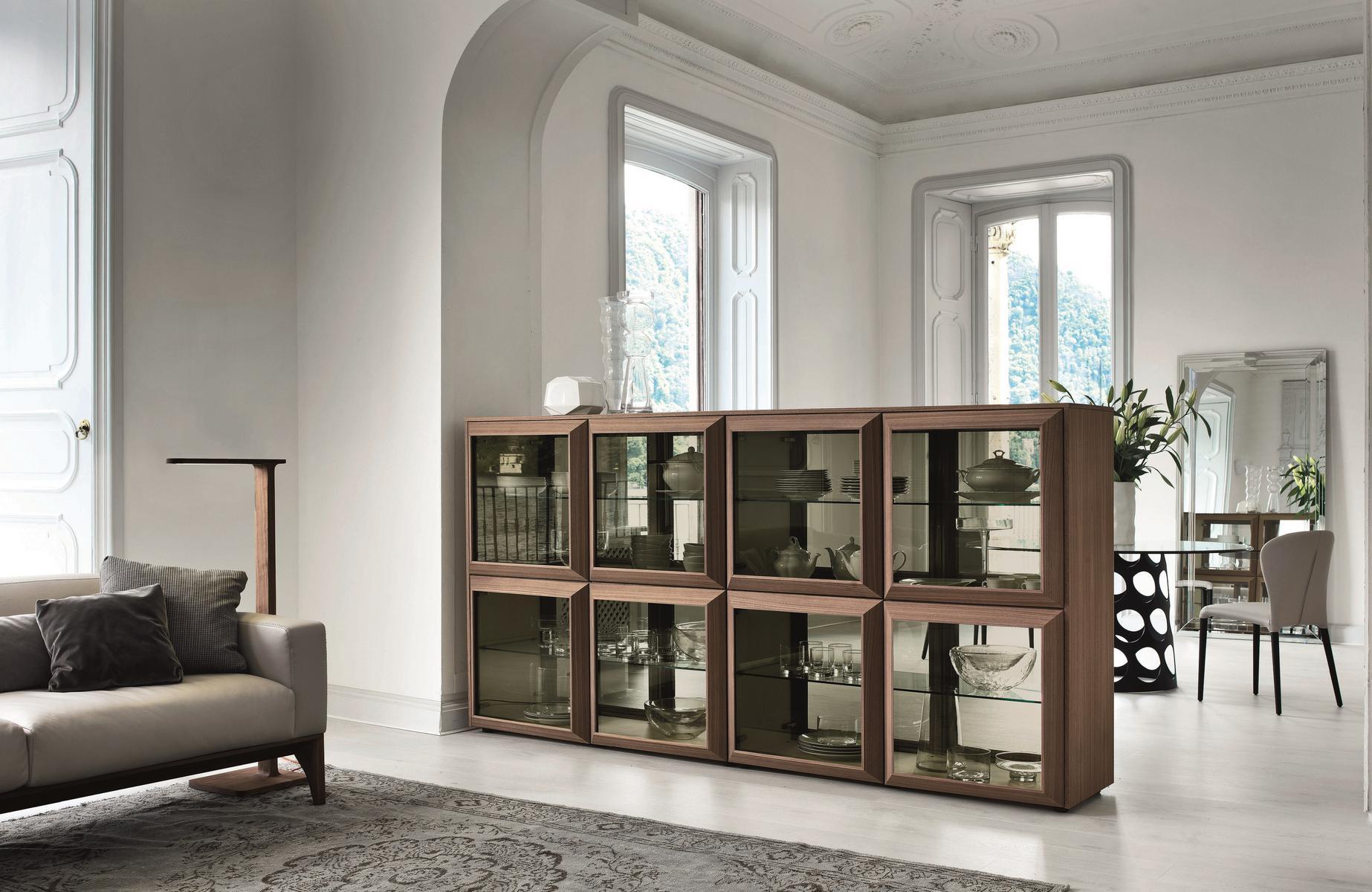 KVADRO Sectional wood and glass bookcase
