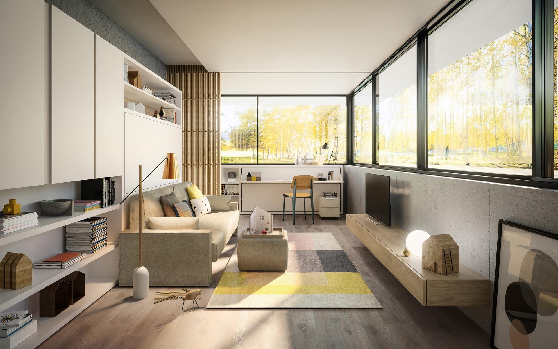 CIRCE SOFA Storage wall with fold-away bed