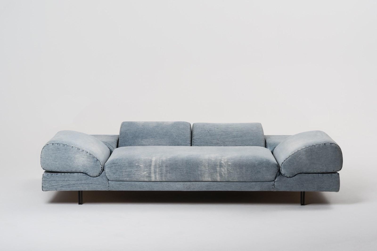 ROCCO Convertible 3 seater denim fabric sofa