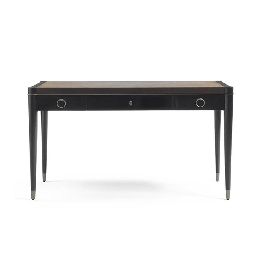 AMBRA Rectangular leather writing desk with drawers